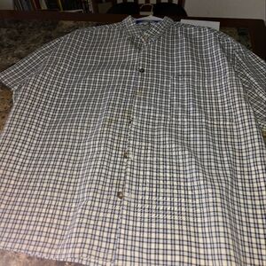 Men's Blue and White Checkered Scrub Top